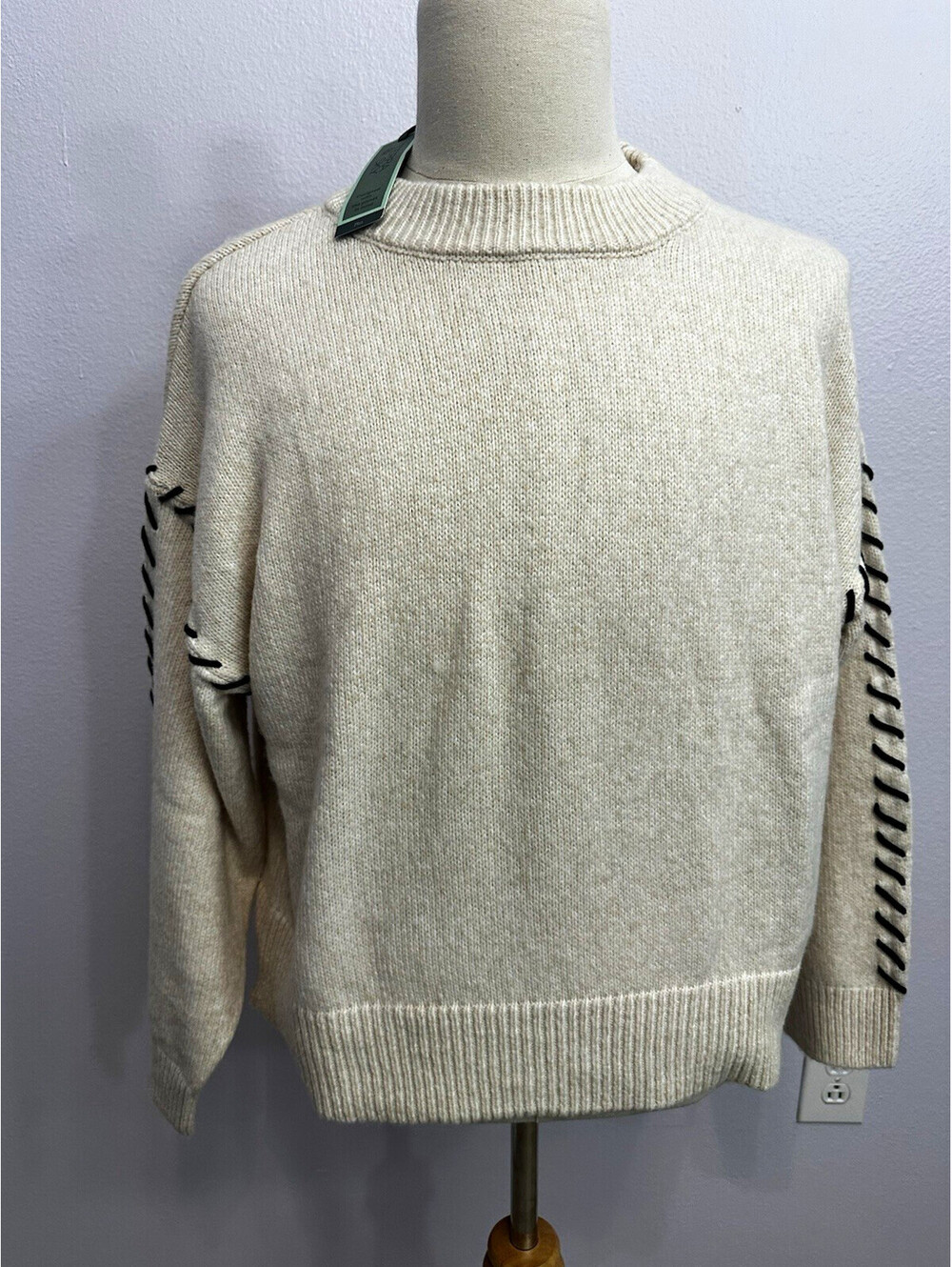 Terra & Sky Whipstitch Knit Crewneck Pullover Sweater Oatmeal Heather 1X